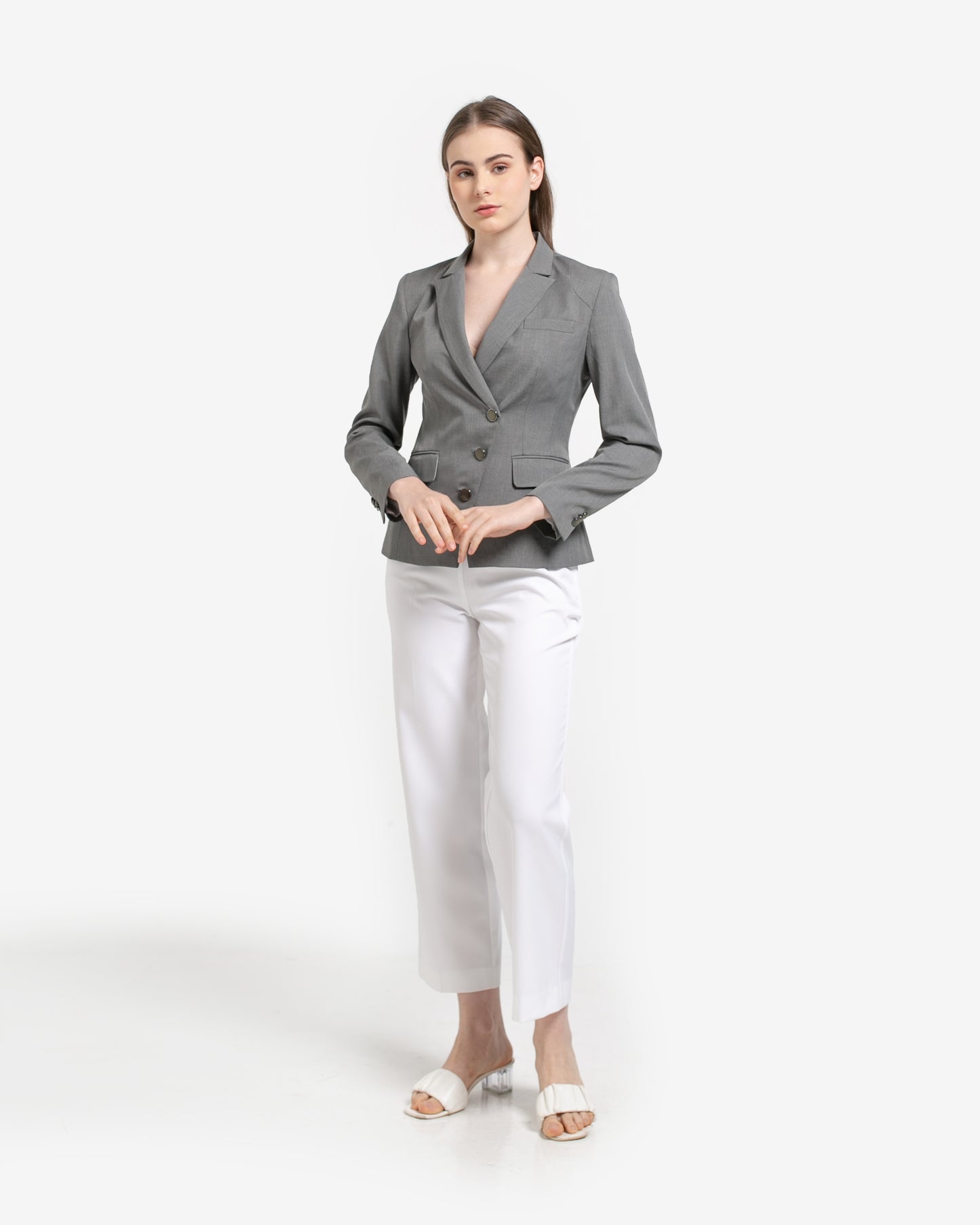 Andrea Asymmetrical Wrap Blazer Grey