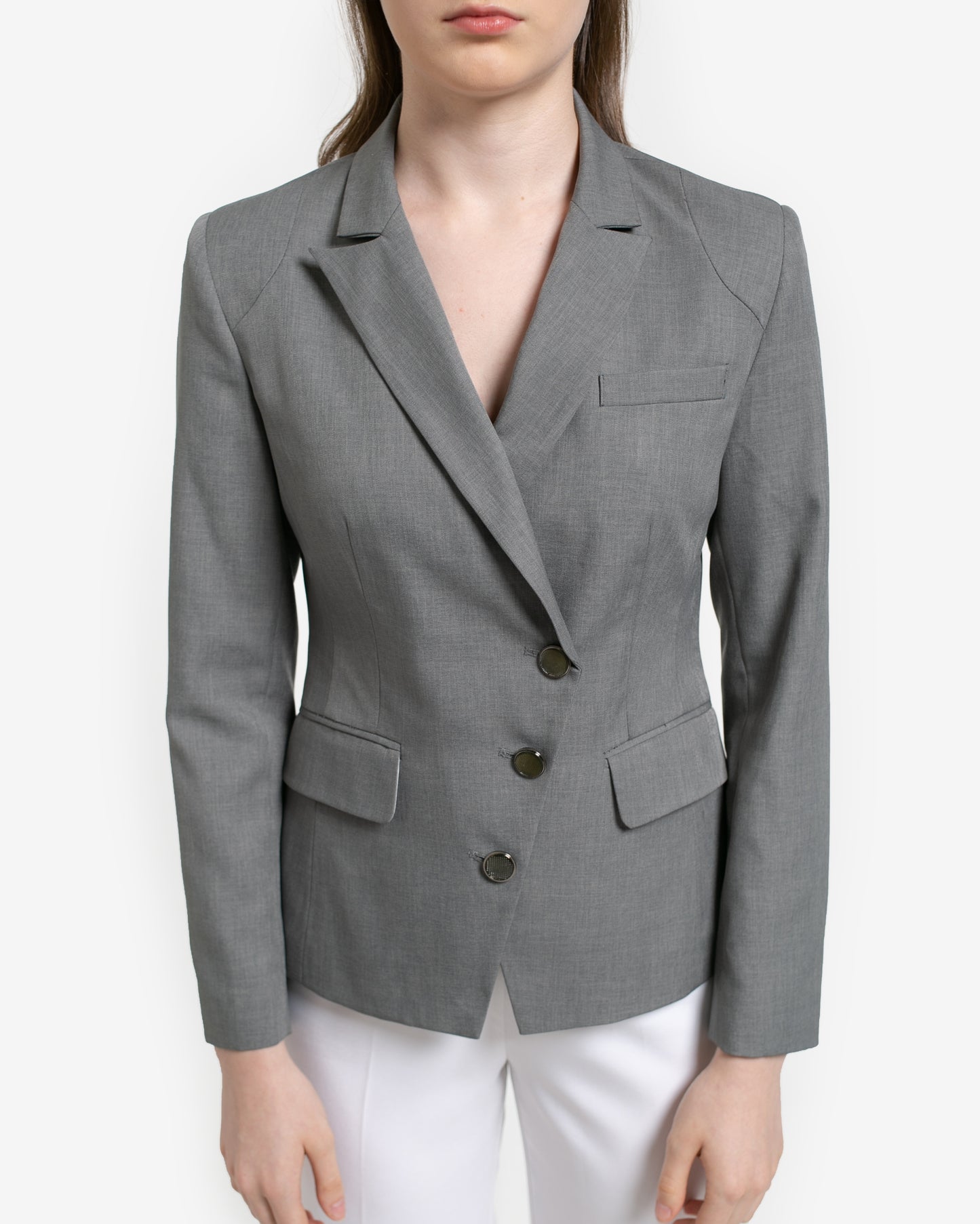 Andrea Asymmetrical Wrap Blazer Grey
