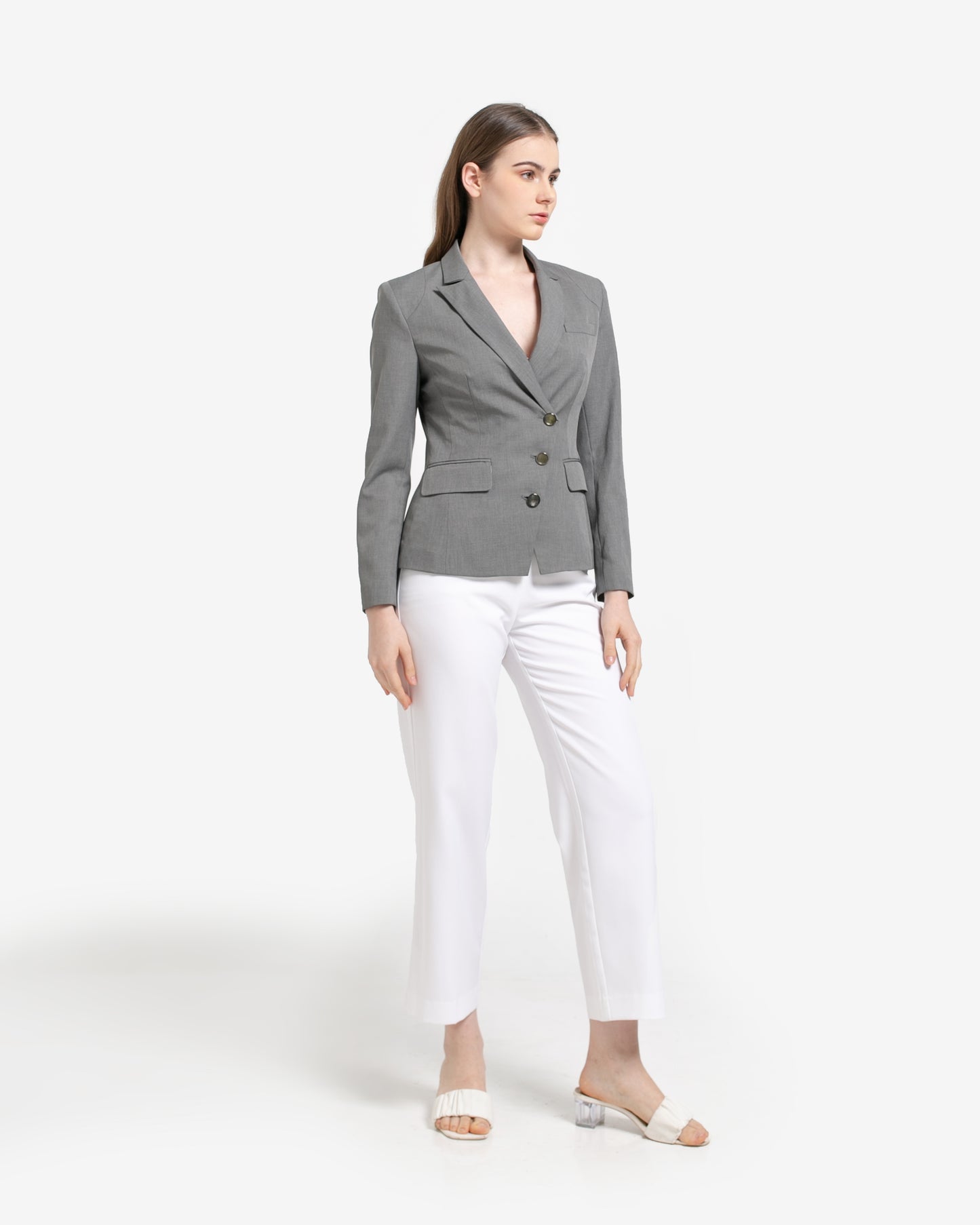 Andrea Asymmetrical Wrap Blazer Grey