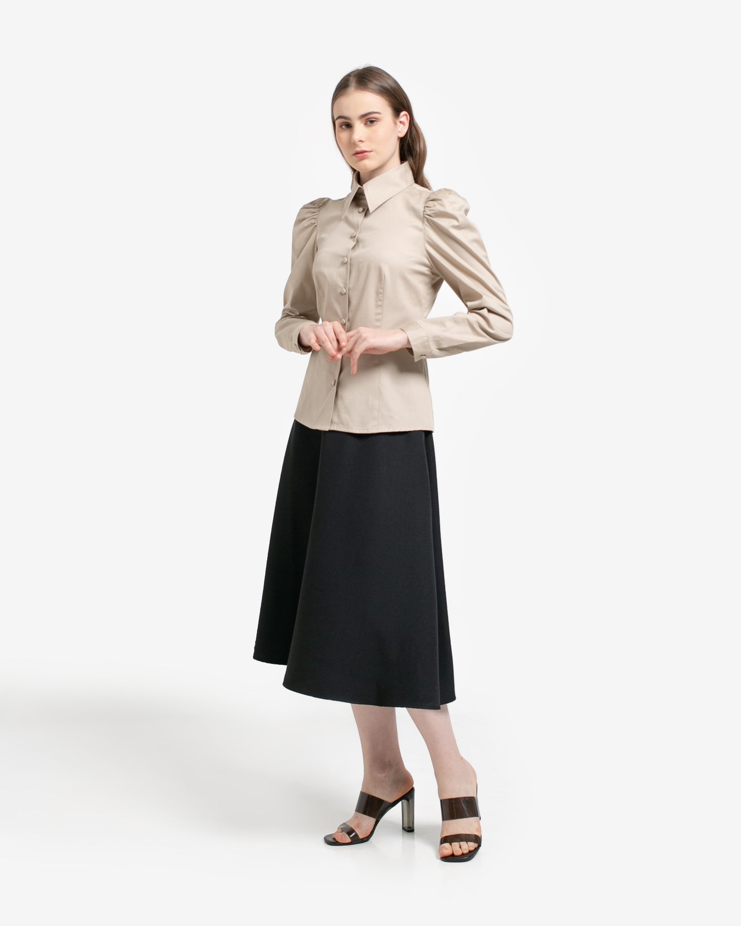 Maisie Puff Shoulder Shirt Khaki