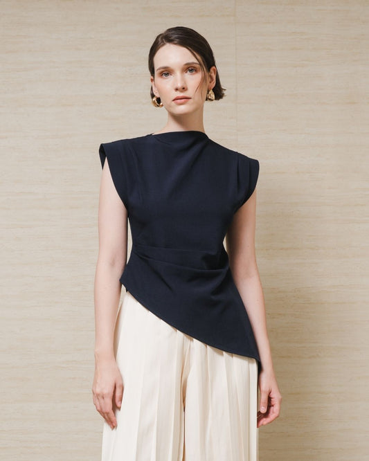 INVIO Amorete Draped Asymmetrical Blouse | Atasan Wanita Leanne Collection