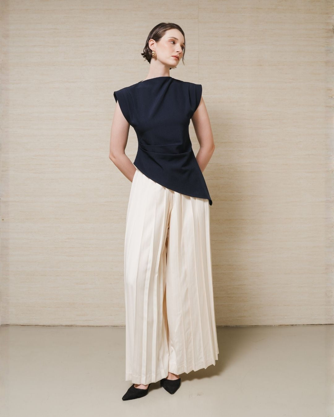 INVIO Amorete Draped Asymmetrical Blouse | Atasan Wanita Leanne Collection