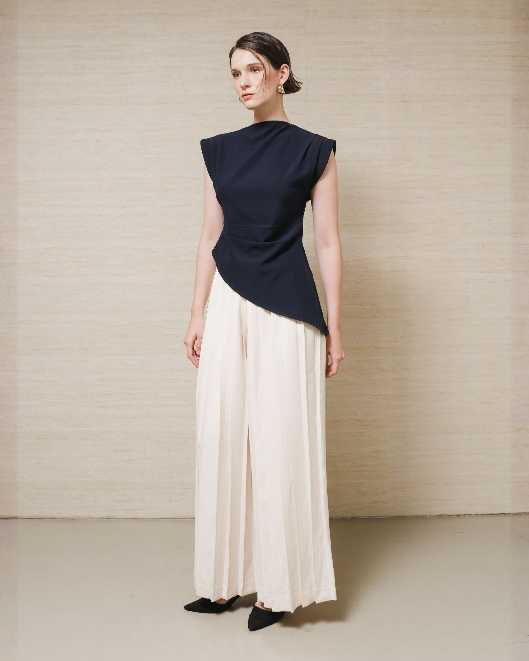 INVIO Amorete Draped Asymmetrical Blouse | Atasan Wanita Leanne Collection