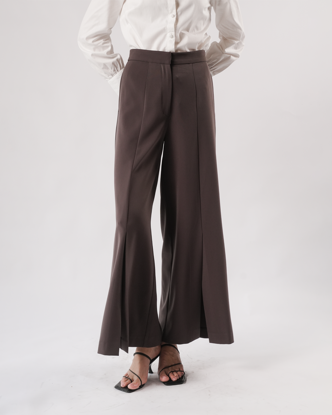 INVIO Yetta Front Slit Flow Trousers Charcoal | Celana Wanita - Marielle