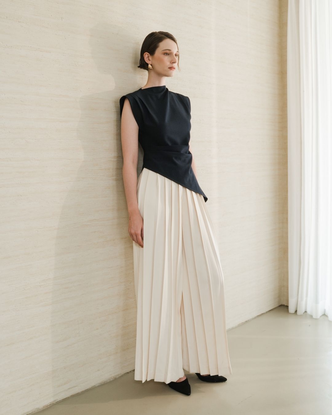 INVIO Amorete Draped Asymmetrical Blouse | Atasan Wanita Leanne Collection