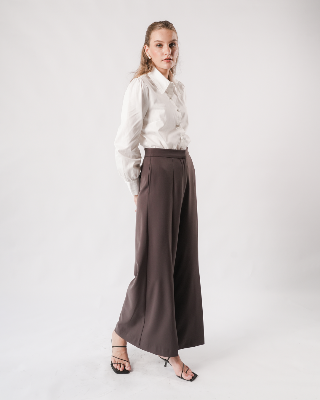 INVIO Yetta Front Slit Flow Trousers Charcoal | Celana Wanita - Marielle