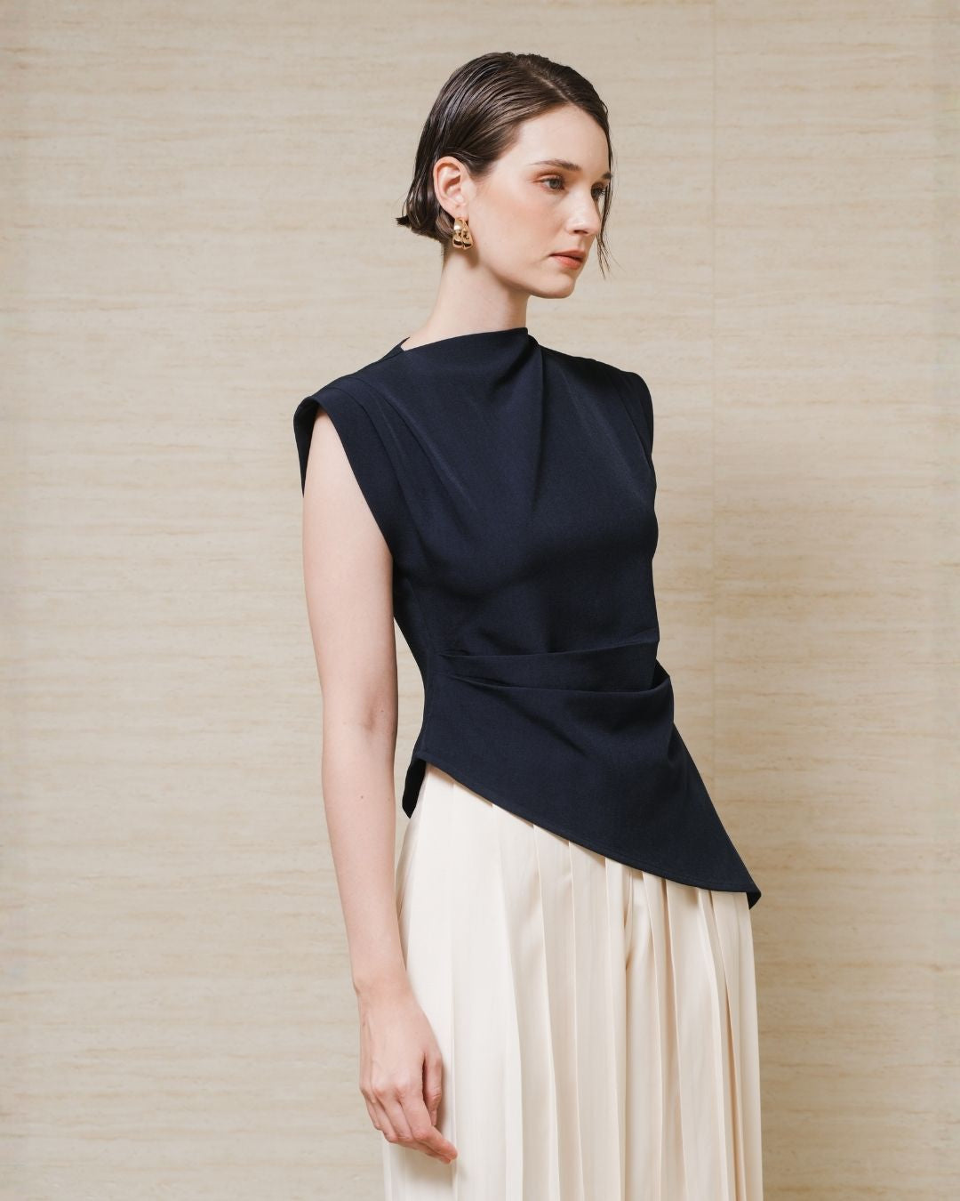 INVIO Amorete Draped Asymmetrical Blouse | Atasan Wanita Leanne Collection