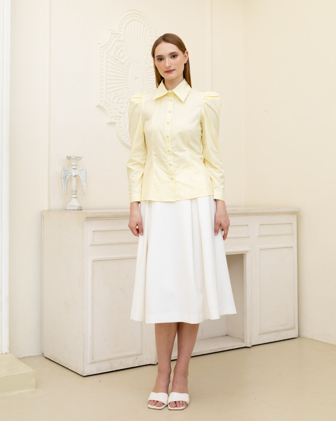 INVIO Maisie Puff Shoulder Shirt Butter Yellow | Atasan Kemeja Wanita