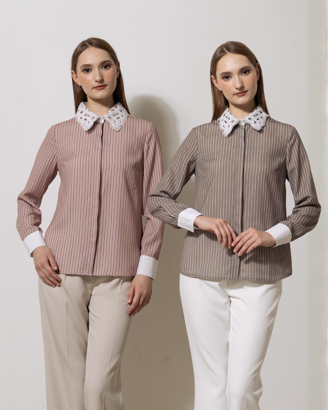 INVIO Riverlyn Lace Collar Stripe Shirt | Kemeja Atasan Wanita - Aurist