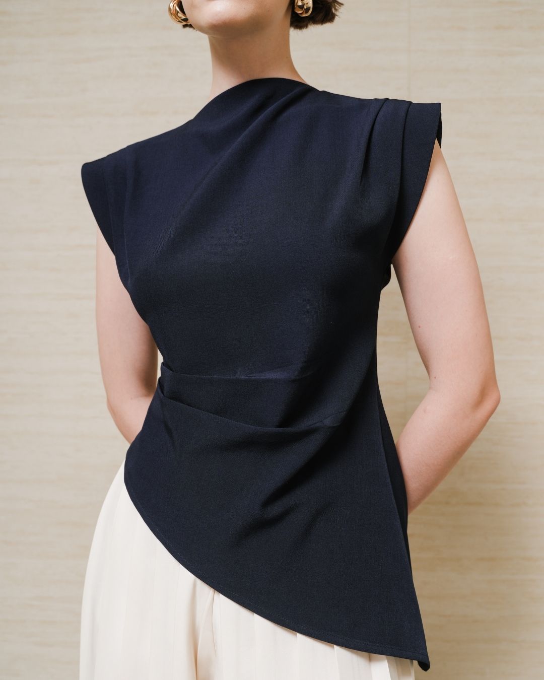INVIO Amorete Draped Asymmetrical Blouse | Atasan Wanita Leanne Collection