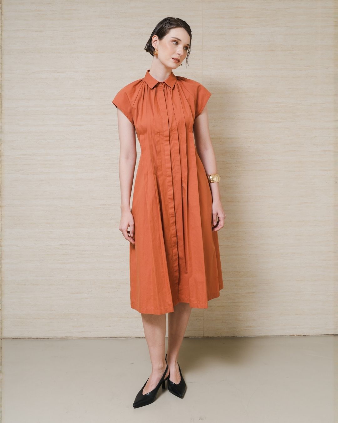 INVIO Anora Pleated Cotton Dress | Dress Wanita - Leanne Collection
