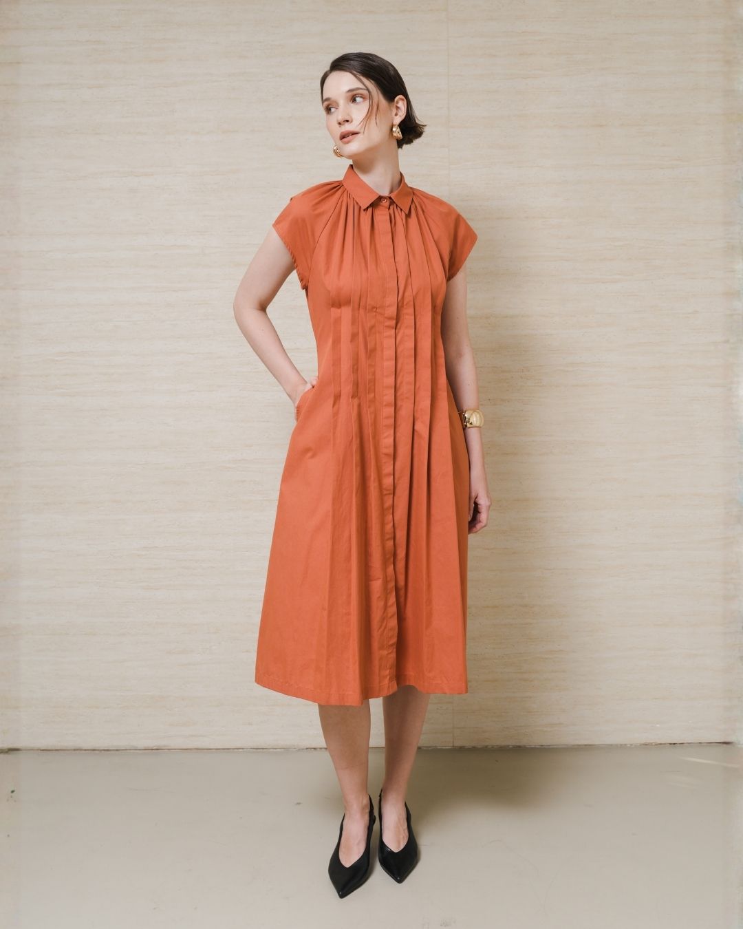INVIO Anora Pleated Cotton Dress | Dress Wanita - Leanne Collection