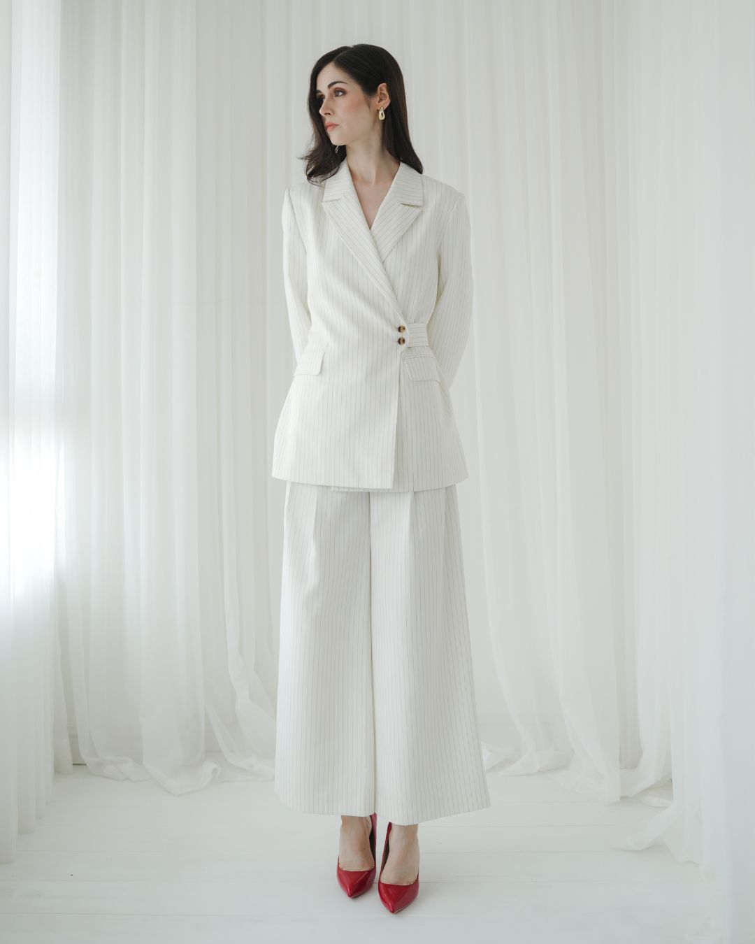 Camellia Pinstripe Two Button Trousers