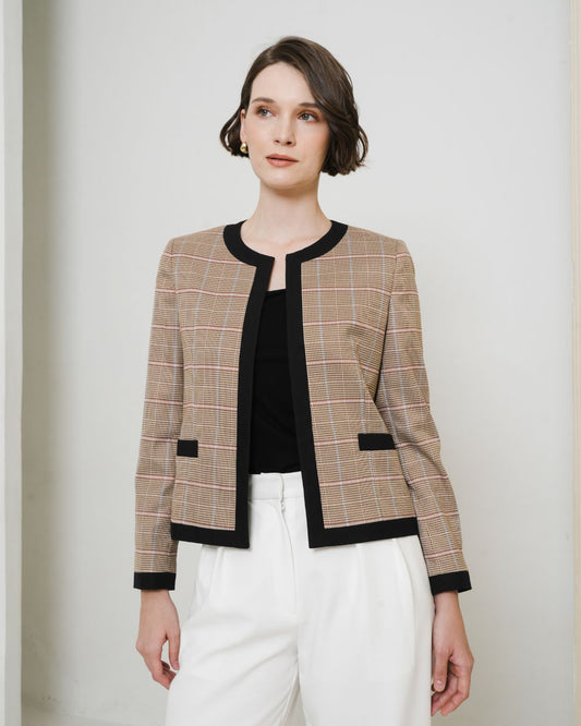 INVIO Elsie Plaid Tweed Jacket Brown | Jaket Outer Wanita