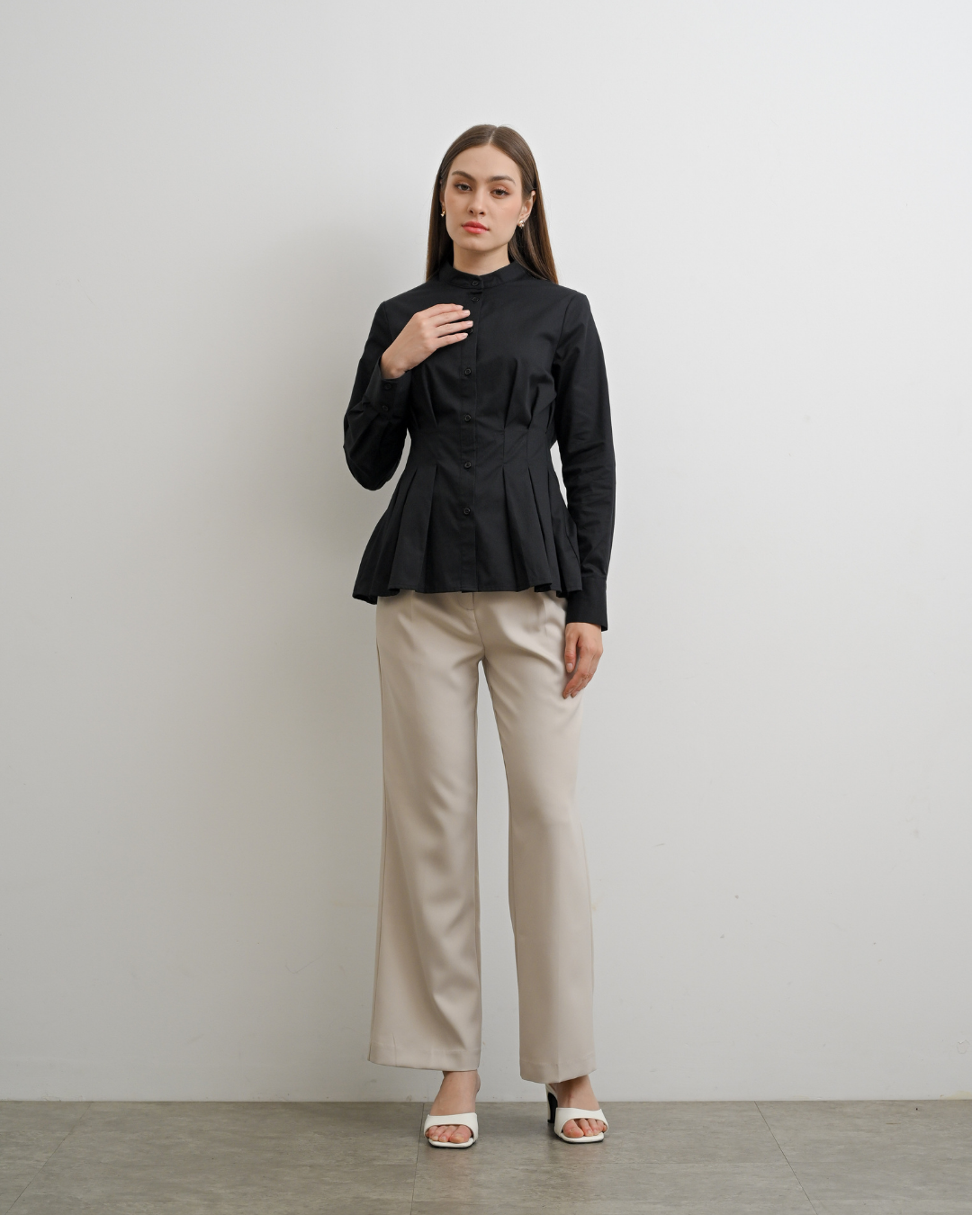 INVIO X Dwihanda Seraphine Pleated Peplum Shirt | Atasan Wanita