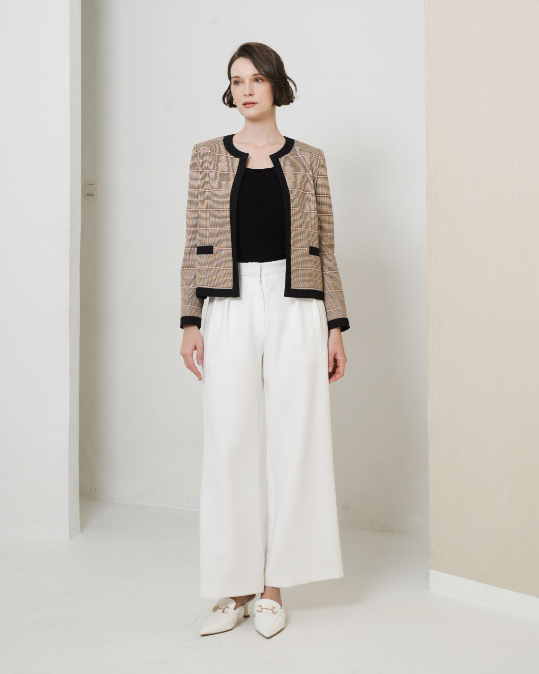 INVIO Elsie Plaid Tweed Jacket Brown | Jaket Outer Wanita