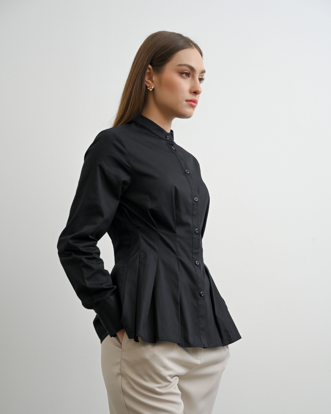 INVIO X Dwihanda Seraphine Pleated Peplum Shirt | Atasan Wanita