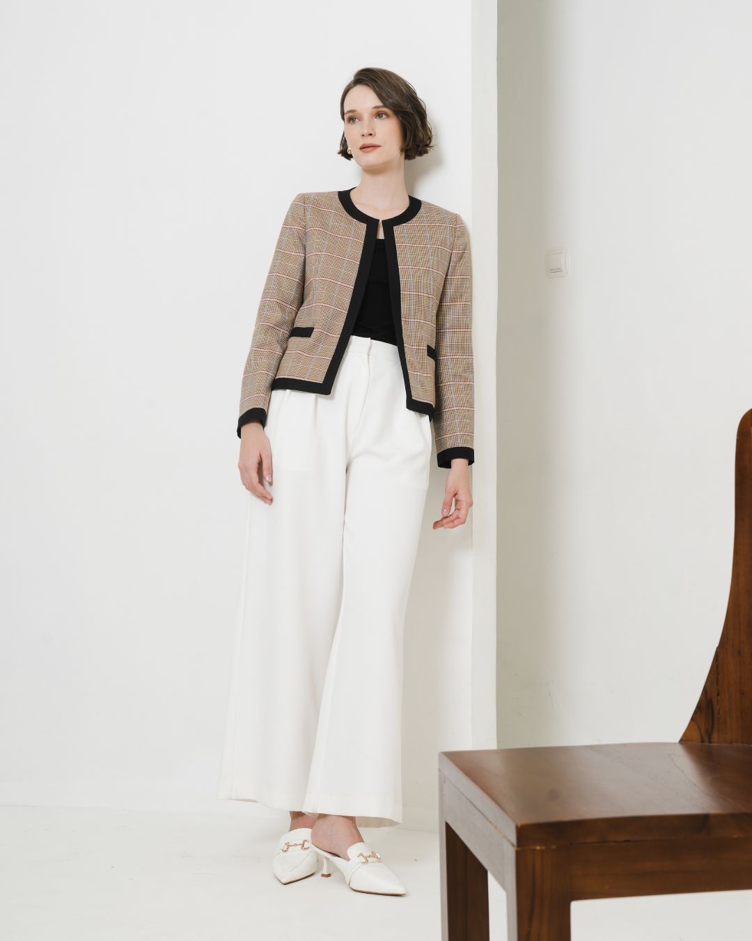INVIO Elsie Plaid Tweed Jacket Brown | Jaket Outer Wanita