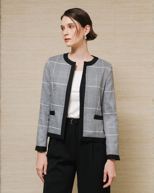 INVIO Elsie Plaid Tweed Jacket Black| Jaket Outer Wanita