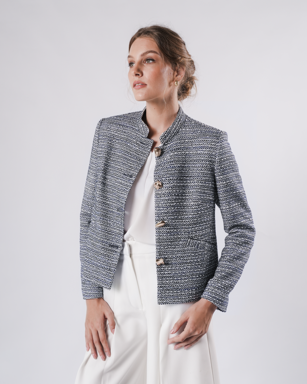 INVIO Yolanda Multi-Shape Button Tweed Jacket | Jaket Wanita - Marielle
