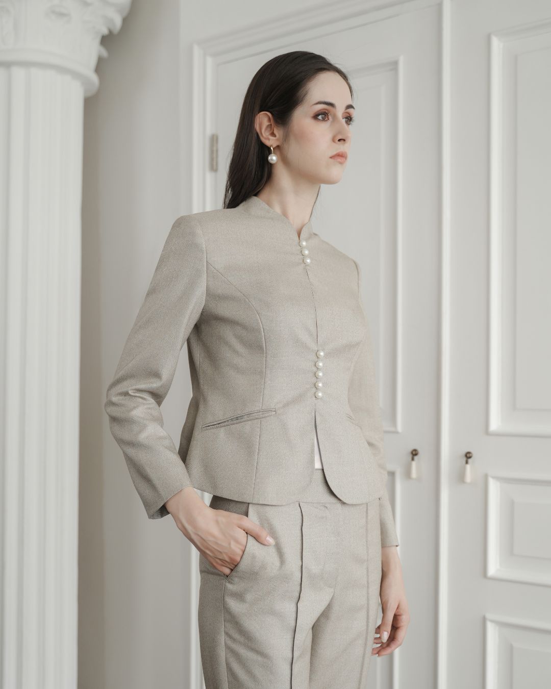 Caryn Pearl Button Blazer