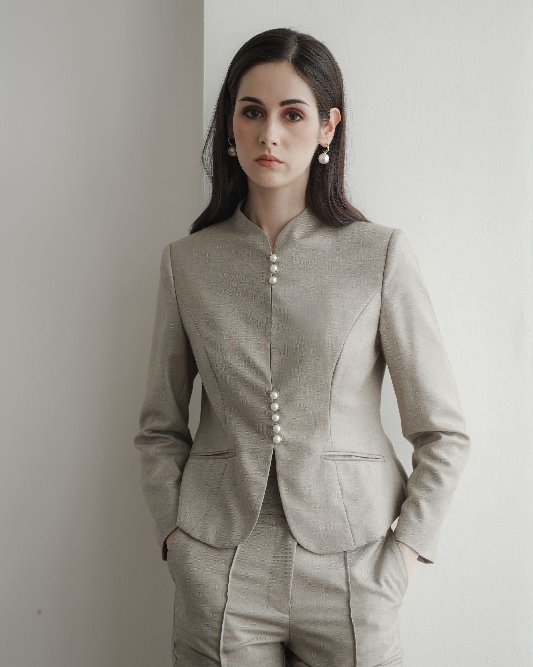 Caryn Pearl Button Blazer