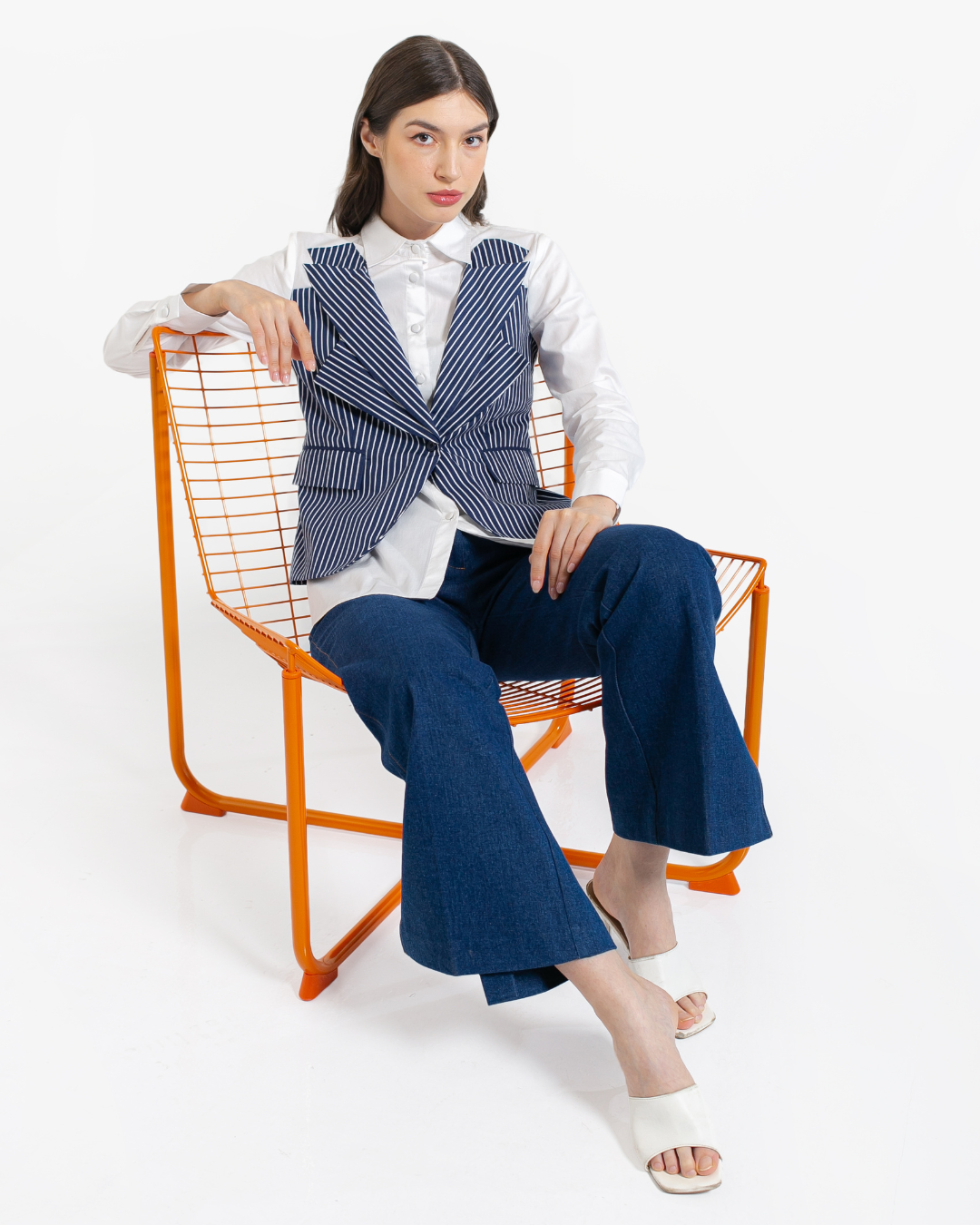 INVIO Delaney Stripe Vest Shirt | Kemeja Wanita