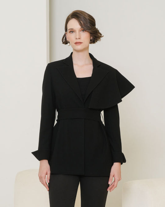 INVIO Harvie Belted Cape Blazer | Jas Wanita