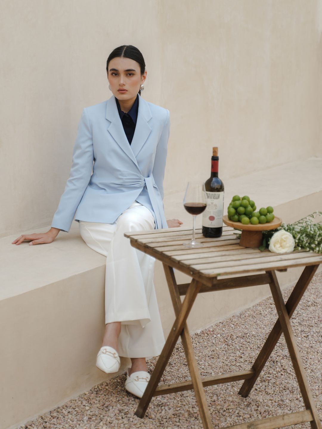 INVIO Darlene Ruched Tie Blazer | Jas Wanita - Marea Collection
