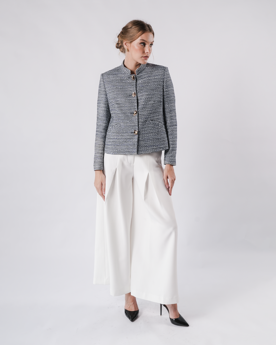 INVIO Yolanda Multi-Shape Button Tweed Jacket | Jaket Wanita - Marielle