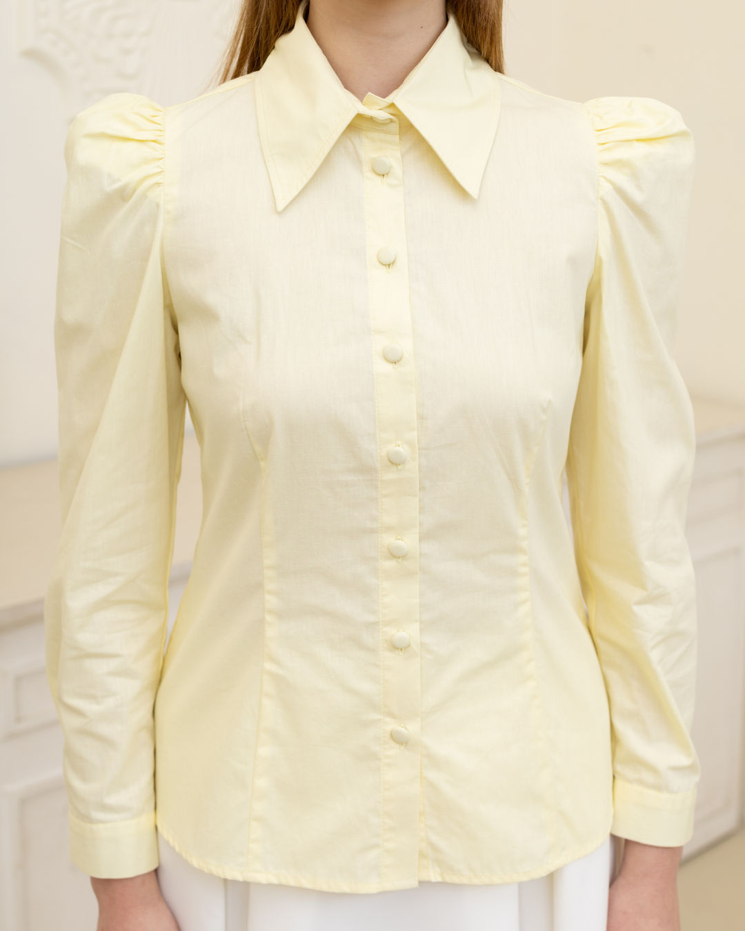 INVIO Maisie Puff Shoulder Shirt Butter Yellow | Atasan Kemeja Wanita