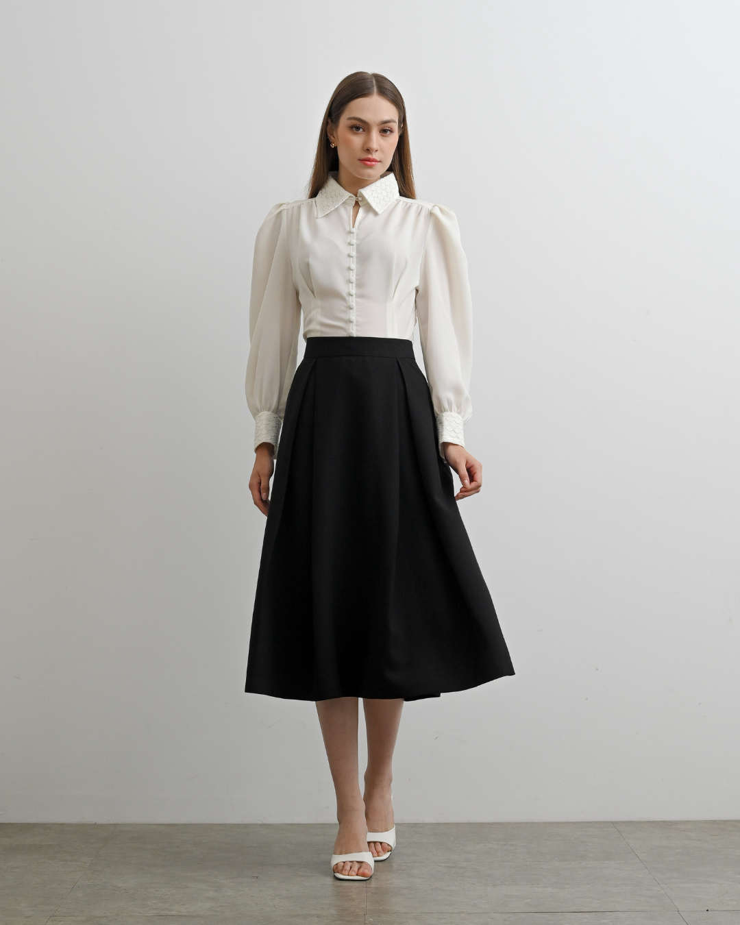 INVIO Milena A-Line Pleated Midi Skirt | Rok Wanita - Arch & Edge