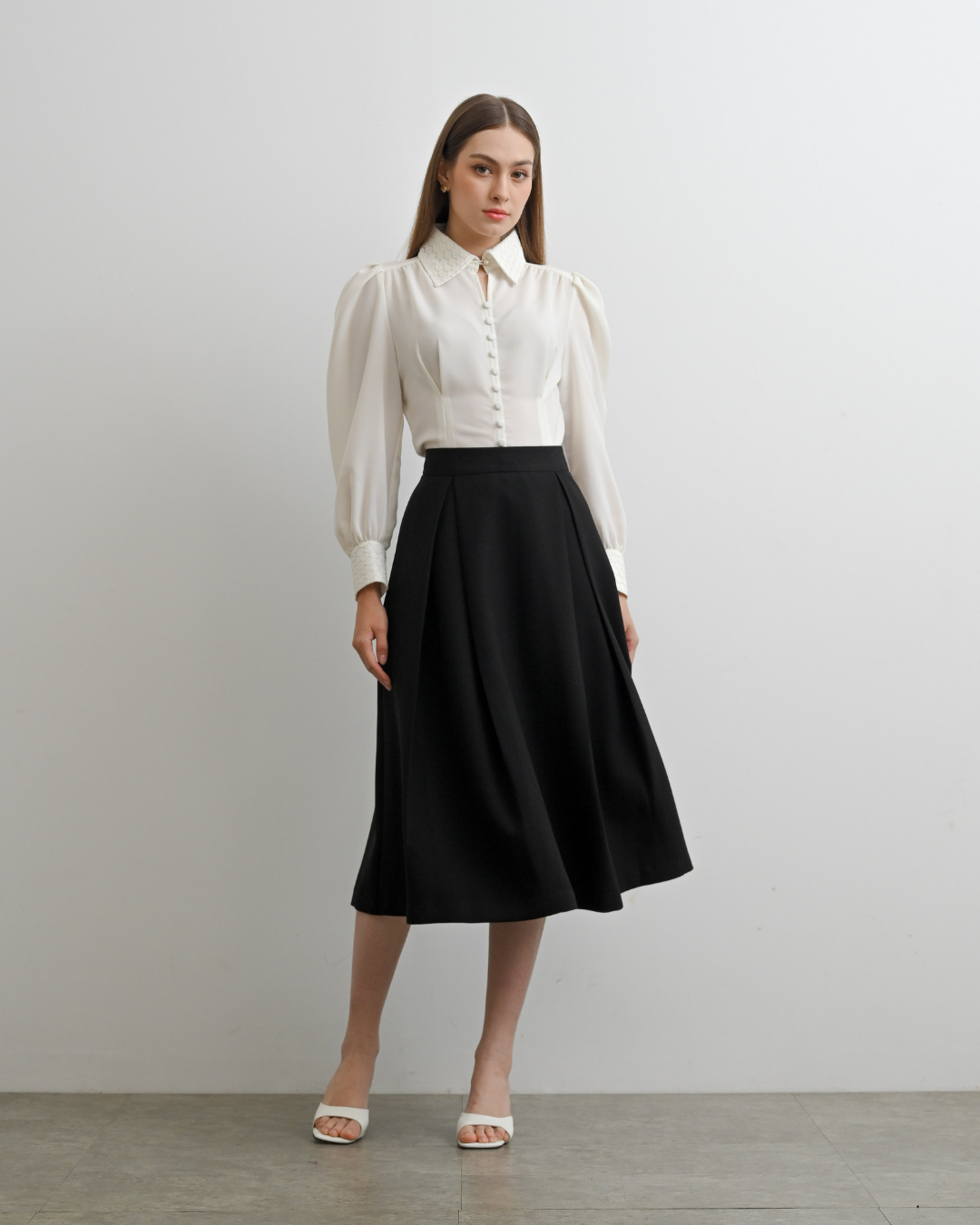 INVIO Milena A-Line Pleated Midi Skirt | Rok Wanita - Arch & Edge