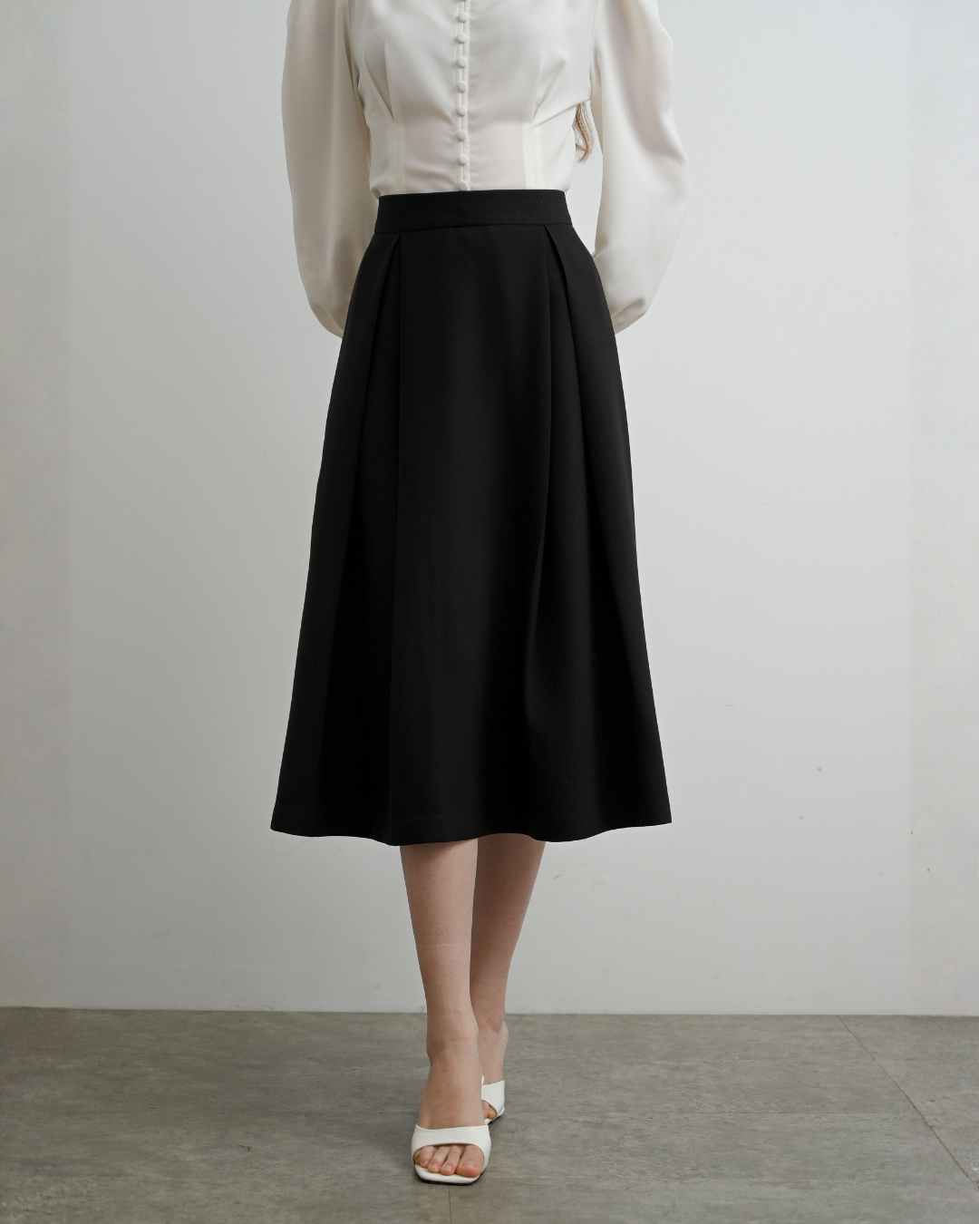 INVIO Milena A-Line Pleated Midi Skirt | Rok Wanita - Arch & Edge