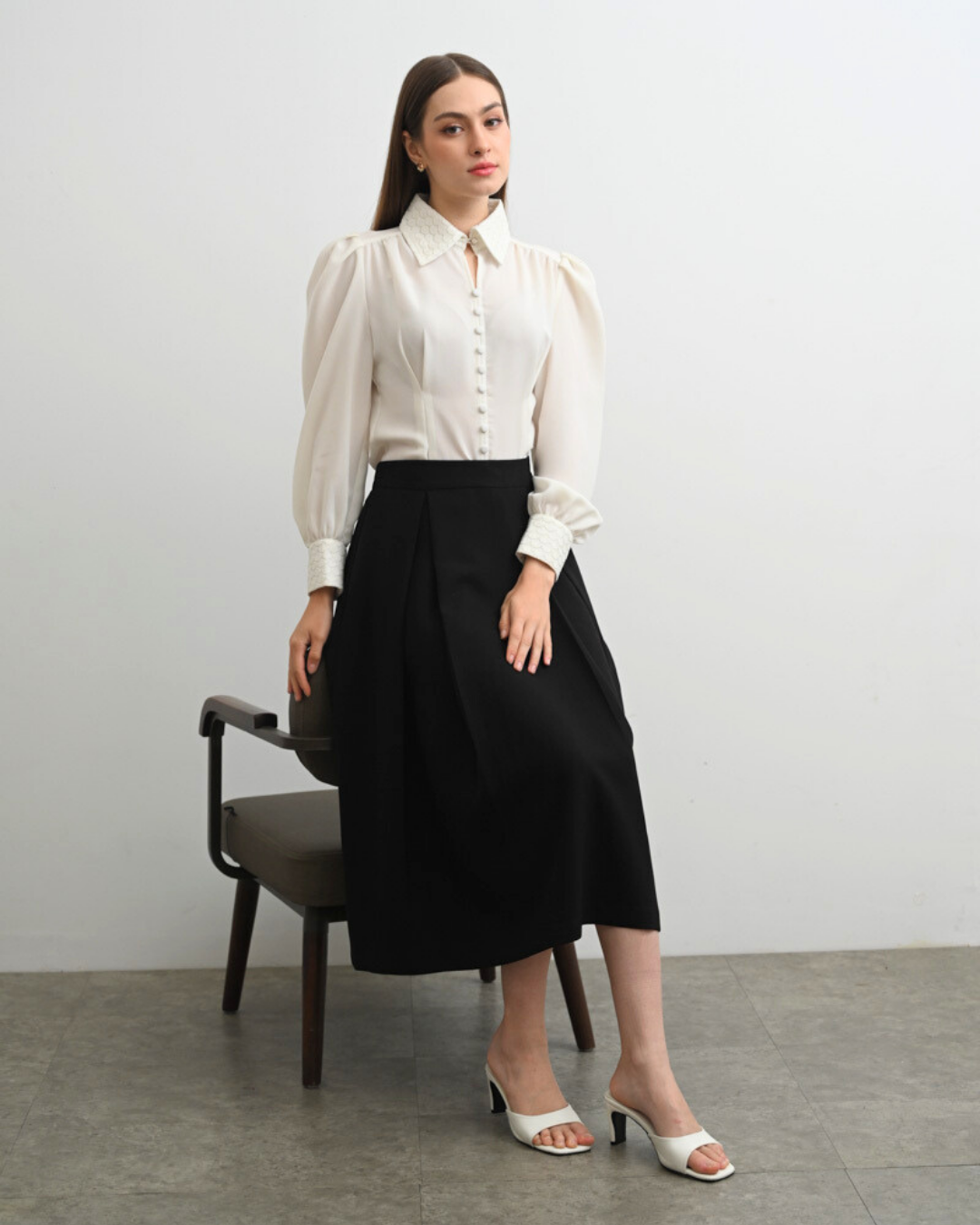 INVIO Milena A-Line Pleated Midi Skirt | Rok Wanita - Arch & Edge