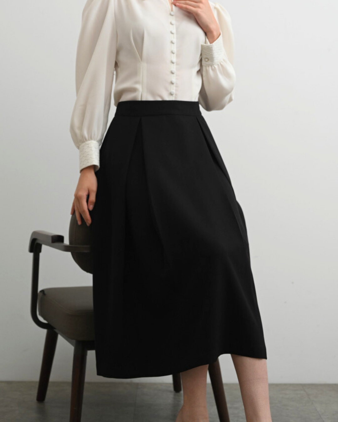 INVIO Milena A-Line Pleated Midi Skirt | Rok Wanita - Arch & Edge