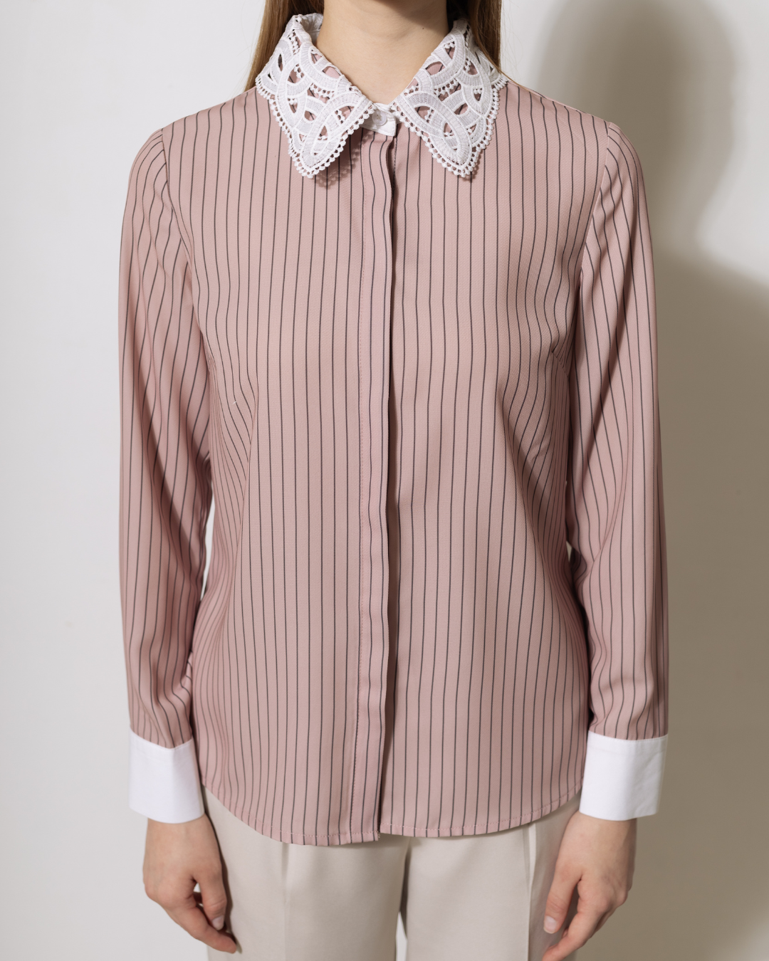 INVIO Riverlyn Lace Collar Stripe Shirt | Kemeja Atasan Wanita - Aurist
