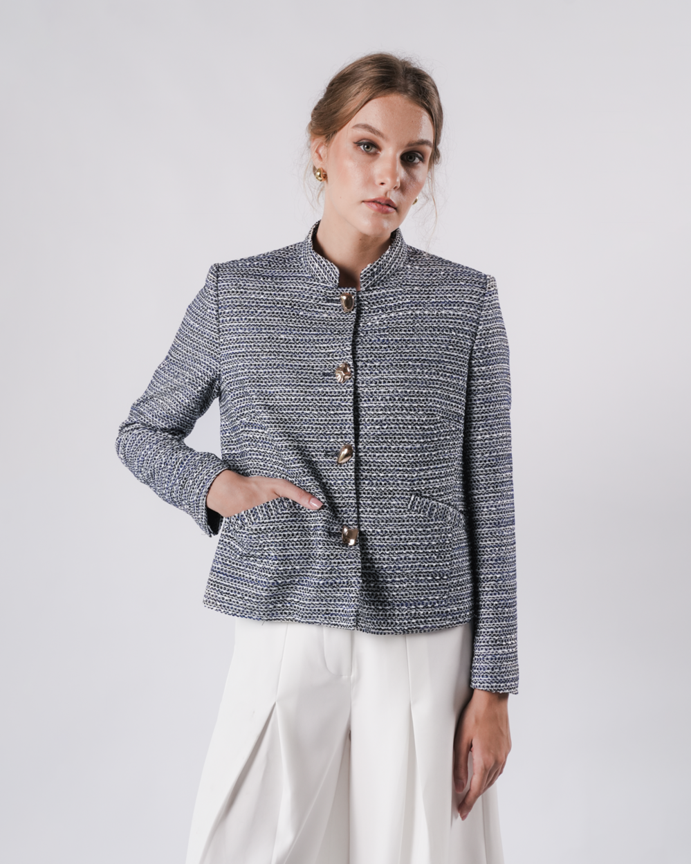 INVIO Yolanda Multi-Shape Button Tweed Jacket | Jaket Wanita - Marielle
