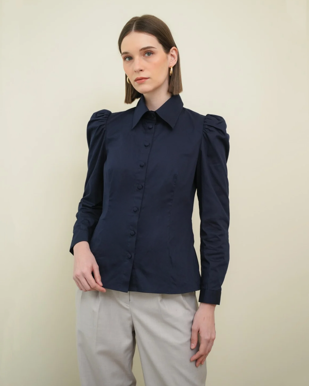 Maisie Puﬀ Shoulder Shirt Navy