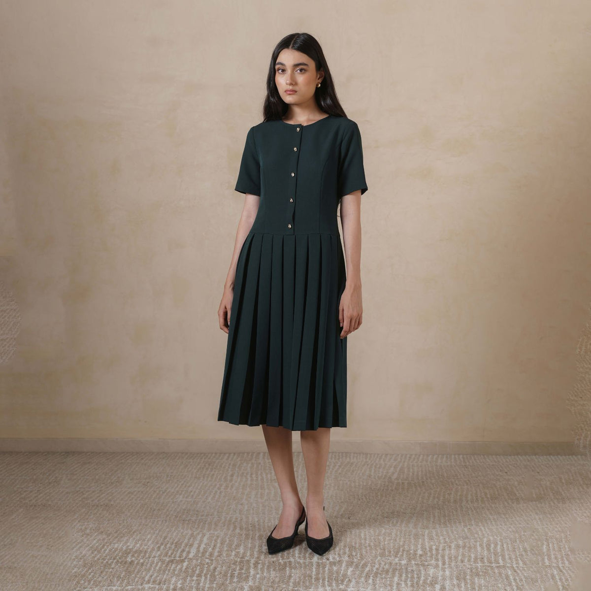INVIO Debbie Pleated Midi Dress | Dress Wanita - Marea Collection
