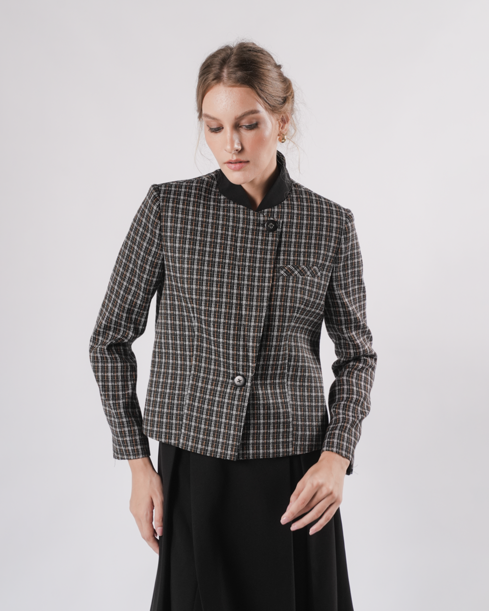INVIO Yvette Overlap Front Tweed Jacket | Jaket Wanita - Marielle