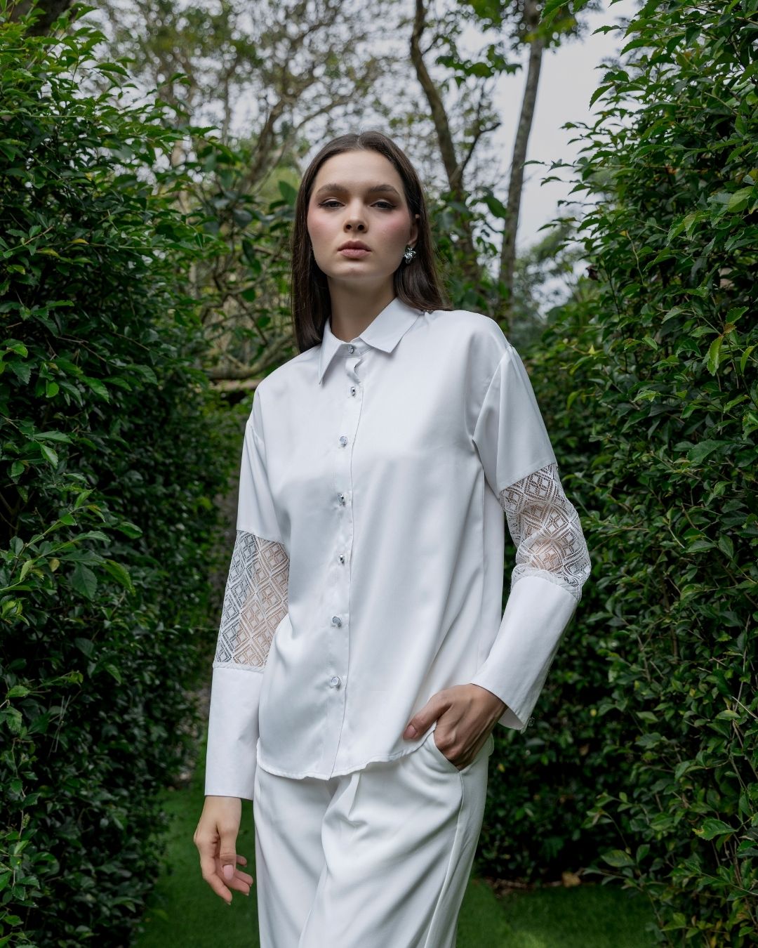 INVIO Treva Sheer Lace Shirt | Atasan Kemeja Wanita Luminescence