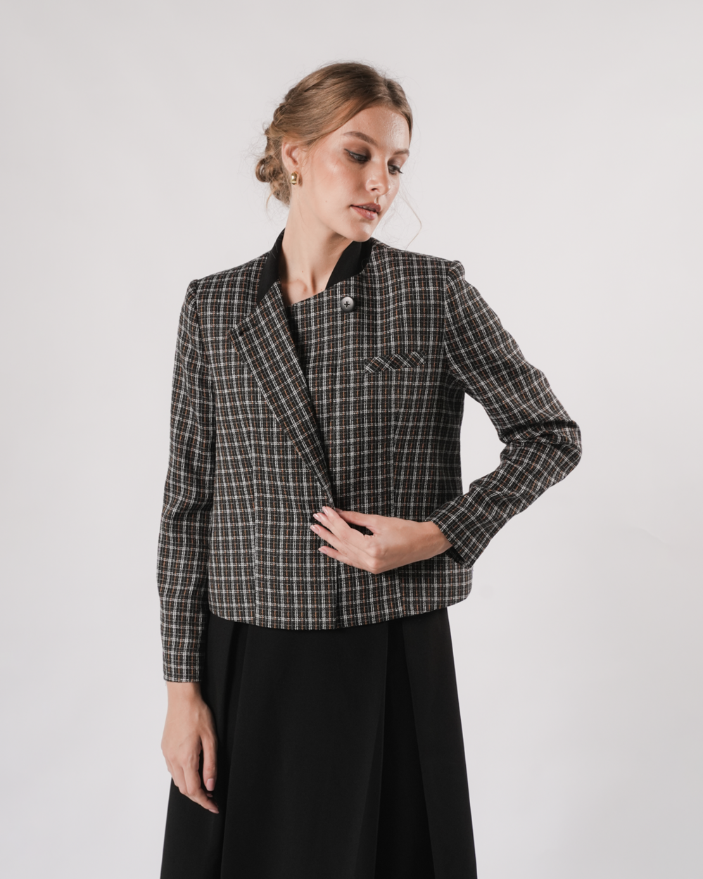 INVIO Yvette Overlap Front Tweed Jacket | Jaket Wanita - Marielle
