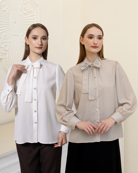 INVIO Solanna Polkadot Neck Tie Shirt | Atasan Kemeja Wanita