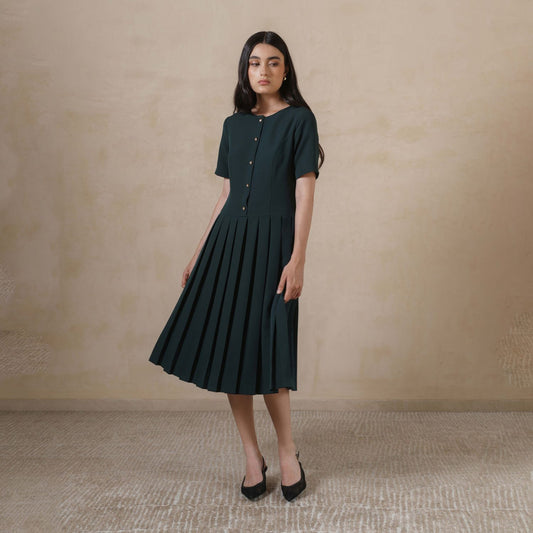 INVIO Debbie Pleated Midi Dress | Dress Wanita - Marea Collection