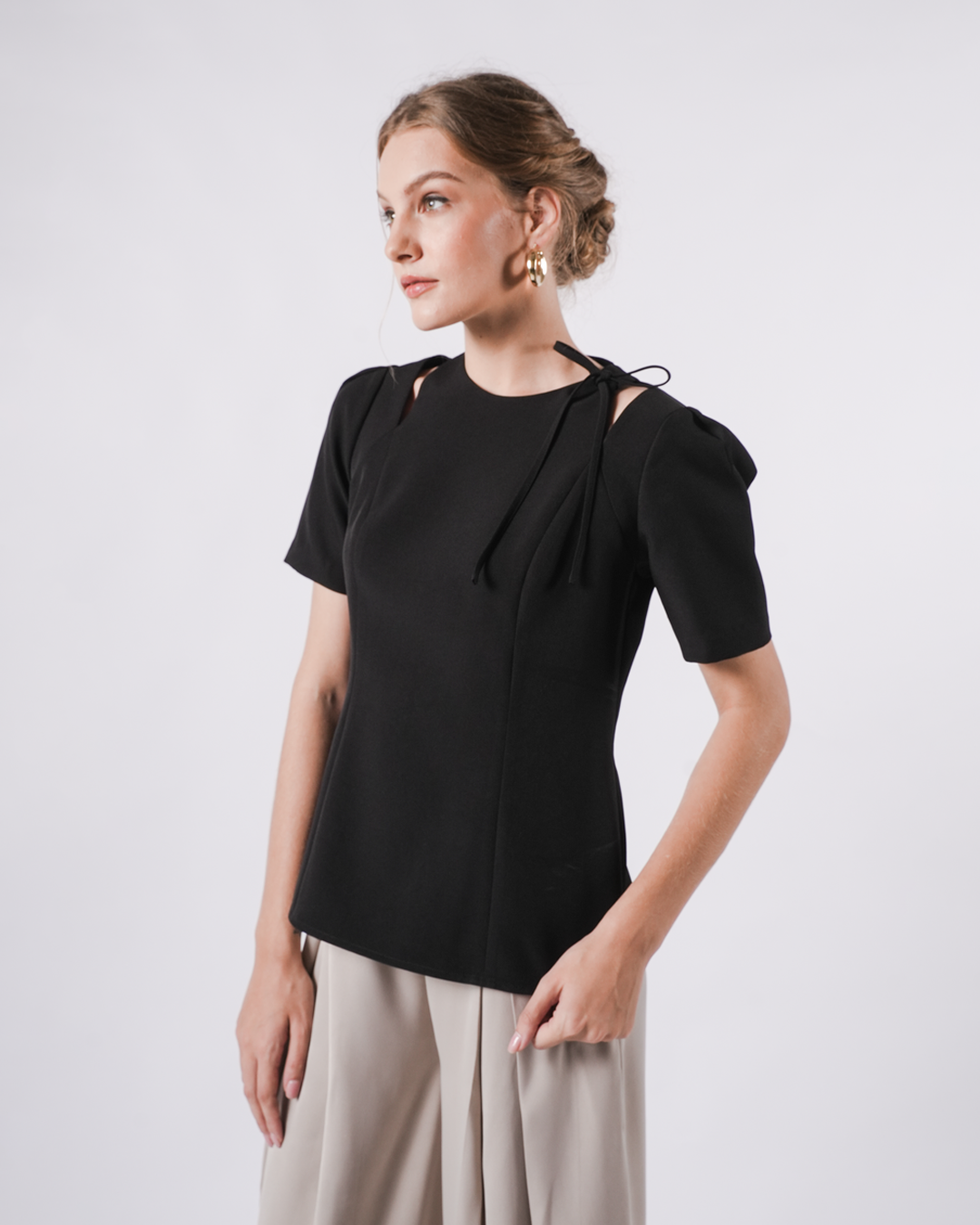 INVIO Yolette Ribbon Tie Cut-Out Blouse | Atasan Wanita - Marielle