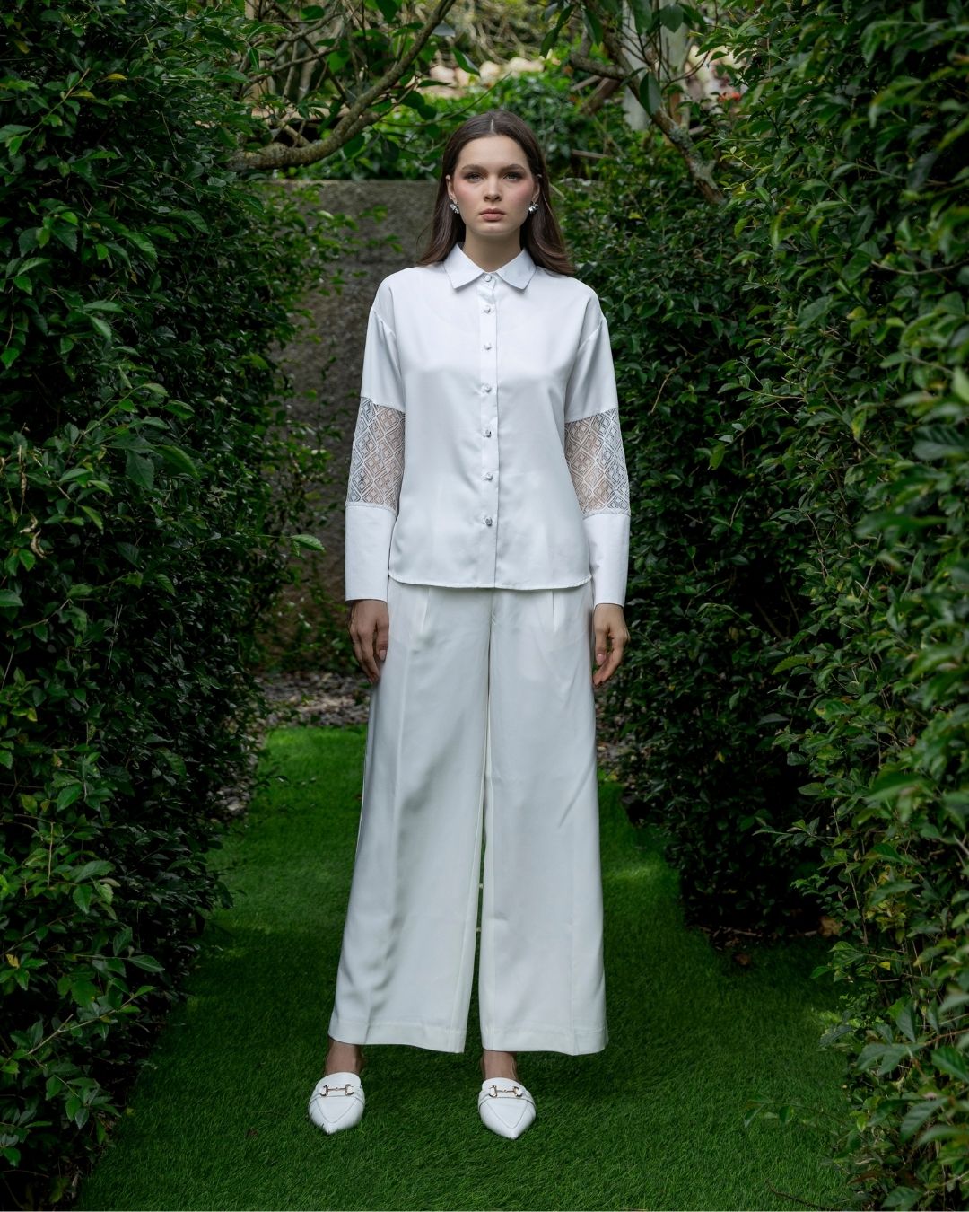 INVIO Treva Sheer Lace Shirt | Atasan Kemeja Wanita Luminescence