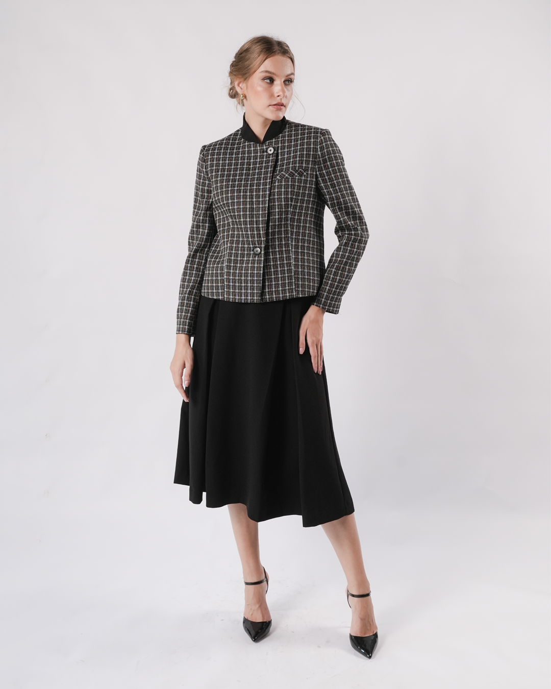INVIO Yvette Overlap Front Tweed Jacket | Jaket Wanita - Marielle