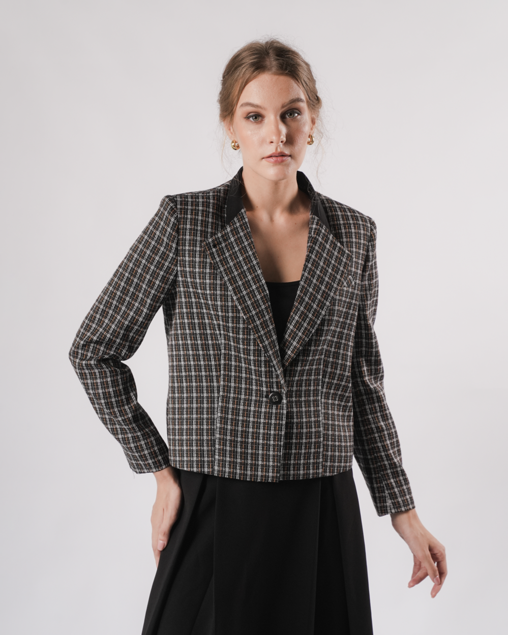INVIO Yvette Overlap Front Tweed Jacket | Jaket Wanita - Marielle