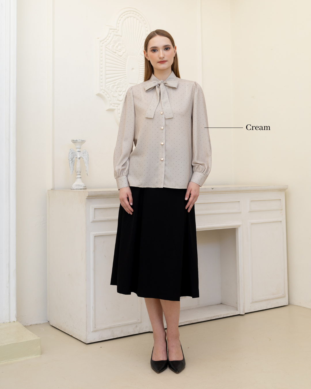 INVIO Solanna Polkadot Neck Tie Shirt | Atasan Kemeja Wanita